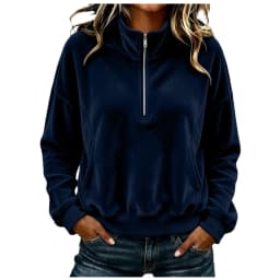 Womens Quarter Zip Pullover Long Sleeve Velvet Sweatshirt Soft Cozy Lightweight Fall Winter Outfits Casual Loose Color Hoodie