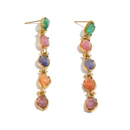 Yhpup Stainless Steel Multicolor Stone Dangle Earrings 18K Gold Color PVD Plated Long Exquisite Charm Jewelry