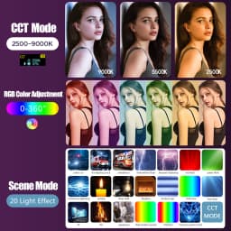 RGB LED Camera Light Full Color Output Video Lamp Kit Dimmable 2500K-8500K Bi-Color Panel Light CRI 95+