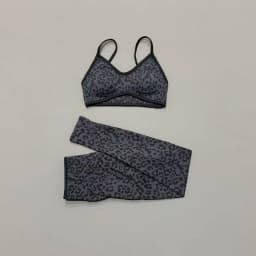 Women 2Pcs Leopard Print Workout Set Contrast Trim Thin Strap Bra & High Waist Tummy Control Leggings Breathable Yoga Outfit