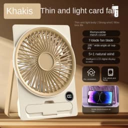 Ultra Thin Mini Fan USB Rechargeable Card Fan LCD Digital Display 6-speed Adjustment Hanging Stand Dual Use Desktop Fan