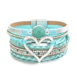 Amorcome Fashion Braided Leather Wrap Bracelets Bangles Multilayer Resin Stone Hollow Heart Charm Bracelets Women Gift Pulseira