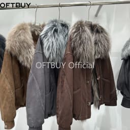 OFTBUY Women Suede Cropped Coat Winter Warm Drawstring Hem Daily Wear Outerwear Oversized Real Fox Fur Collar Goose Down Jacket