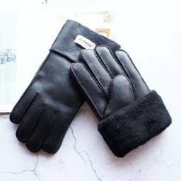 Winter Warm Sheepskin Fur Gloves Men's Thickened Windproof and Cold-Proof Outdoor Riding Sheep Leather Wool Finger Gloves