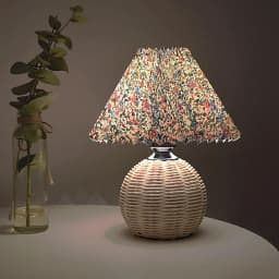 Vintage Wicker Table Light with Pleated Lampshade Bedside Lamp Farmhouse Boho Rattan Lamps for Bedroom Living Room Home Decor