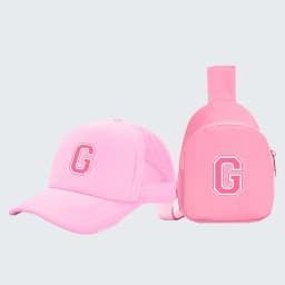 2pcs children's 26-letter printed truck driver hat and chest bag set, lightweight all-in-one visor, suitable for girls' daily