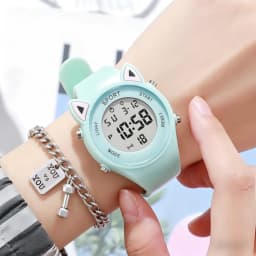 Cat-Ear Kids Watch with Bracelet Waterproof Digital Watch LED Sports Electronic Wristwatch for Girls Boys Students Children Gift