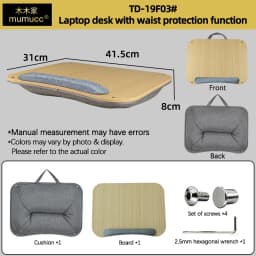 Mumucc's Laptop Desk With Lumbar Support & Accessories, Including A Detachable Tabletop, A Cushion Filled With Foam Particles