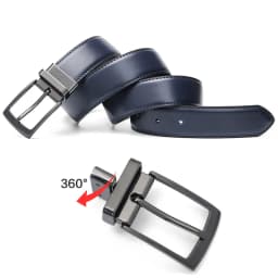 2025 Men Real Cowhide Belt 130cm Long Rotating Pin Buckle Business Casual All Match Double Sided Leather Luxury Navy Blue Style