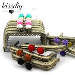 KISSDIY 10pcs 8.5CM Rose Head Pattern Purse Frame Antique Bronze Square Shape Bag Kiss Clasp Lace Metal DIY Bag Accessories