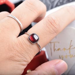 ITSMOS Square Garnet Rings Birthstone Gemstones s925 Sterling Silver Stackable Solitaire Ring Jewelry Birthday Gifts for Women