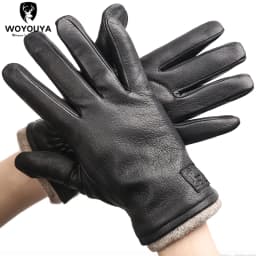 Winter Black Genuine Leather Men's Gloves, Keep Warm Men's Winter Gloves, Simple Deerskin Men's Leather Gloves-8011A