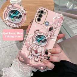 Quicksand Astronaut Plating Phone Holder Case For Motorola Moto G60 G53 G50 G42 G30 G20 G22 G52 E20 Plus G9 Play G8 Power Cover
