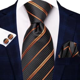 Hi-Tie Navy Blue Striped Silk Wedding Tie For Men Fashion Design Gift Men Necktie Hanky Cufflink Set Business Party Dropshiping