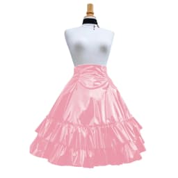 Vintage Shiny PVC Leather 2 Tiered Ruffled Skirt Sweet Round-shaped Lolita Long Trumpet Pleated Skirt Cocktail Party Club Skirts