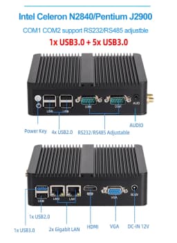 Fanless Mini PC IPC Intel J1900 J2900 I5-5200U 2xEthernet 2x COM DB9 HDMI VGA MPICE Expansion WiFi 4G LTE Support Windows Linux
