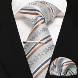 JEMYGINS Business Tie for Men Silk Navy Blue Tie Striped Paisley Necktie Handkerchief Tie Clips Set for Wedding Party Gift