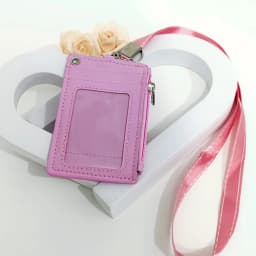 1Piece Neck Hanging Zipper Card Storage Box PU Leather Portable Lightweight Card Holder Teacher Student Work Supplies