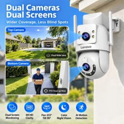 Lenovo 8MP HD Outdoor Security Camera with Dual Lens Dual Screen AI Tracking PTZ Color Night Vision Surveillance Protection