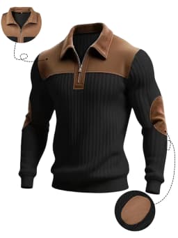 Style Knitted Pullover With A Turned-up Collar Patchwork Embroidery Casual Office And Sporty Style With A Zipper On The Front