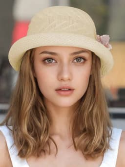 Women's Elegant Retro 3D Floral Decor Rolled Brim Straw Hat Lightweight Hollow Crochet Bucket Hat Sun Protection Hat