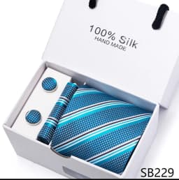 Classic Style 65 Colors Sales Silk Tie Handkerchief Cufflink Set Men Necktie Box Solid Color Sky Blue Fit Wedding Office Cravat