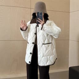 Short Down Cotton Jacket Women 2025 New Contrasting Color Lapel Diamond Grid Lightweight Loose Cotton Clothes Female Outerwear