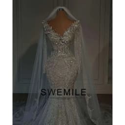 SWEMILE Glitter Beads 2026 Wedding Dresses Full Sleeve Mermaid Bridal Gown Appliques Vestidos De Novia Plus Size Customized