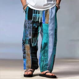 2026 Men's Trousers Summer Beach Pants Drawstring Elastic Waist 3D Print Stripe Graphic Prints Geometry Comfort Casual Pants