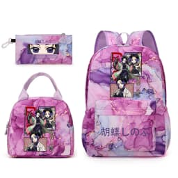 Kochou Shinobu Print School Backpack Set with Lunch Bag Pencil Case for Girls Kids Student Bookbag