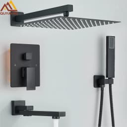 Black Concealed Shower System Rain Waterfall Bathroom Embedded Shower Faucet Set with Tub Spout