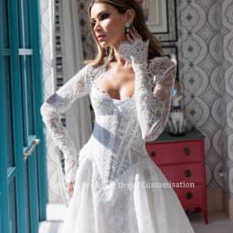 Customized Wedding Dresses Elegant Lace Long Sleeve A-Line Button Boho Bridal Gowns robe de mariée
