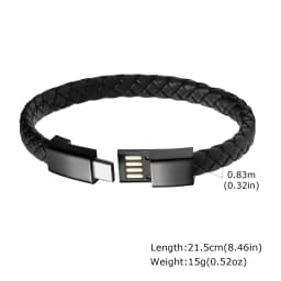 Leather Rope Bracelet for Men Boys,Black Charging Cable Wristband,Simple Convenient Jewelry Gifts
