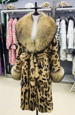 Leopard Print Real Rabbit Fur Coat for Women Long Thickened Warm One-Piece Autumn Winter Fashion with Fox Fur Collar
