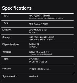 TOPC S78 AMD Ryzen 7 7840HS Mini PC 2*DDR5 2*M.2 SSD Wifi6 BT5.2 Windows 11 Pro Desktop MINI PC Gamer Computer