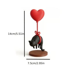 SFloating Cat w/ Heart Balloon - Romantic Desk Decor for Couples, Home, Bookshelf, Bedside. Cute & Cozy!
