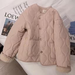 2026 Korean Sle Winter New Arrival Pink Lamb Velvet Cotton Coat Women's Thiened Round Neck Cotton Coat Loose Fit Long Sleeve