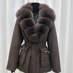 OFTBUY Real Fox Fur Collar Duck Down Jacket Women Mid-Length Puffer Jacket Luxury Slim Belted Waist Winter Warm Outerwear
