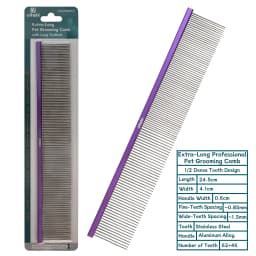 OITABI 24.5cm Extra-Long Professional Pet Grooming Comb with Long Tooth, Semi-Dense & Semi-Wide Row Comb for Cat Dog Round Tooth