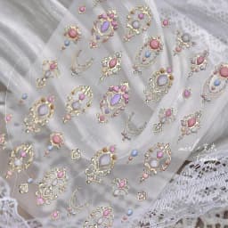 Elegant Gold Scepter 5D Nail Art Stickers Gorgeous Gemstone Luxury Courtly Pattern Necklace Frame Self Adhesive Manicure Decals