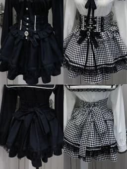 Gothic Sweet Lolita Skirt Lace Bow Embellishment Layered Ruffled Hem Japanese Harajuku Subculture Party Bottom Spring Summer