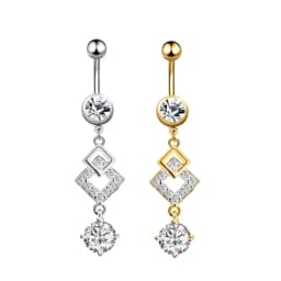 Butterfly-bow Dangled Navel Ring Piercing 14G Flower Heart Crystal CZs Belly Button Ring for Women Stainless Steel Belly Jewelry