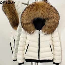 OFTBUY Quilted Zipper Pockets Women Short Down Jacket Goose Down Coat with Real Fox Fur Hood New Winter Puffer Coat Female