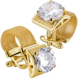 Men Birthstone Cufflinks Gold Mesh Chain Oval Crystal Zircon Cuff Links for French Shirt Birthday Gift for Men HAWSON