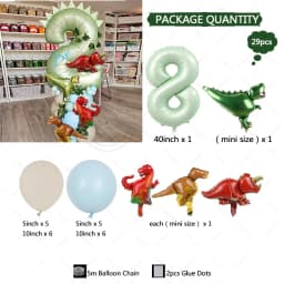 29pcs Dinosaur Theme Balloons 40inch Green Digital Birthday Balloon Baby Shower birthday party Jungle Dinosaur Decoration