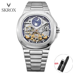 2026 High-end Luxury SKROX Square Man Watch Sapphire Stainless Steel Skeleton Moon Phase Classic Automatic Movement Male Watches