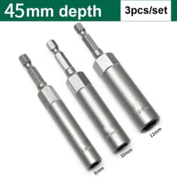 8mm-19mm Impact Socket Adapter 90mm Length Deepen Power Nut Driver Drill Bit Set for Power Tools 6.35Mm Hex Shank Quick Adapter