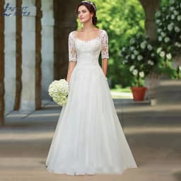 LAYOUT NICEB Lace Half Sleeves Wedding Dress for Bridal Illusion Appliques Buttons Back Robe De Mariée Grande Taille Custom Made