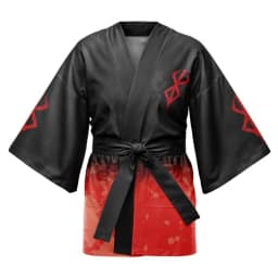 2026 New Pattern Men's Black and Red Gradient Japanese Outdoor Kimono