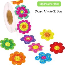 500pcs 1" Laser Flower Sticker Roll Cute Flower Shape Sealing Sticker Color Waterproof Self-adhesive Sticker Gift Packaging Stic